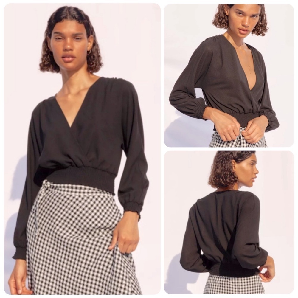 Aritzia Wilfred Reign Blouse Black Wrap Top Size Small